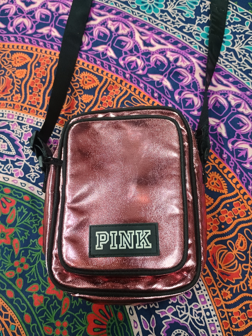 PINK Victoria's Secret Metallic Rose Crossbody Bag